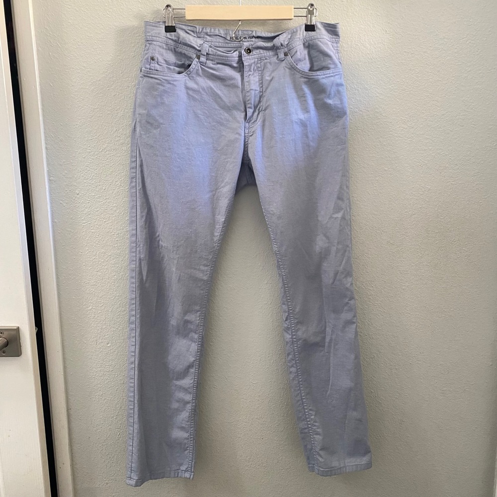 Rodd & Gunn Mens Straight Fit Pants Light Blue Textured Cotton Blend 31.5 Inseam